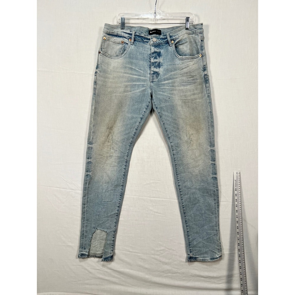 Purple Brand Mens Light Wash Distressed Slim Fit Jeans 34x32 P001